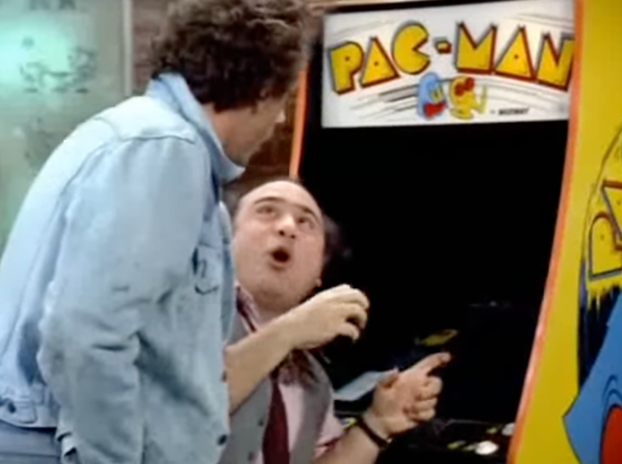 Danny DeVito and Christopher Lloyd argue over a new Pac-Man machine in a 1982 episode of “Taxi.”